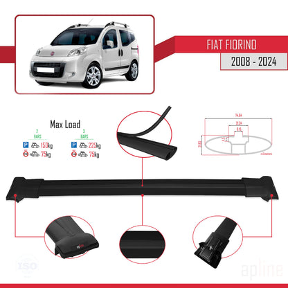 Compatibile con Fiat Fiorino 3 2008-2025 Modello FLY Barre Portatutto Railing Portapacchi Auto Alluminio Nero 2 Barre