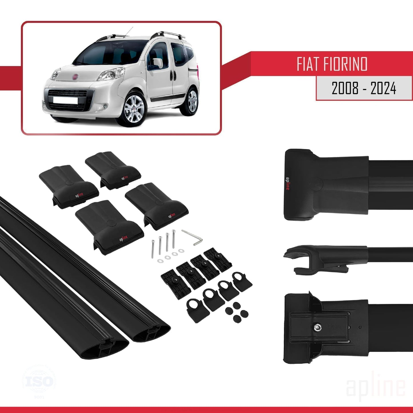 Compatibile con Fiat Fiorino 3 2008-2025 Modello FLY Barre Portatutto Railing Portapacchi Auto Alluminio Nero 2 Barre