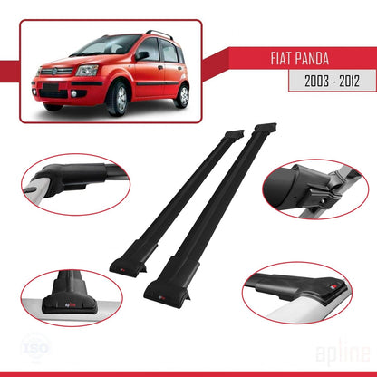 Compatibile con Fiat Panda 2 (169) 2003-2012 Modello FLY Barre Portatutto Railing Portapacchi Auto Alluminio Nero 2 Barre