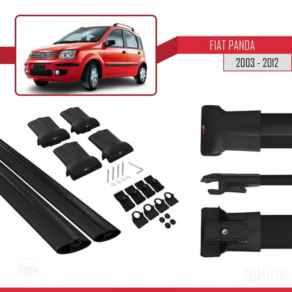 Compatibile con Fiat Panda 2 (169) 2003-2012 Modello FLY Barre Portatutto Railing Portapacchi Auto Alluminio Nero 2 Barre