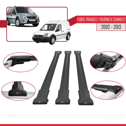 Compatibile con Ford Transit/Tourneo Connect 2002-2013 modello FLY Barre portatutto per auto Portapacchi in alluminio nero 3 barre