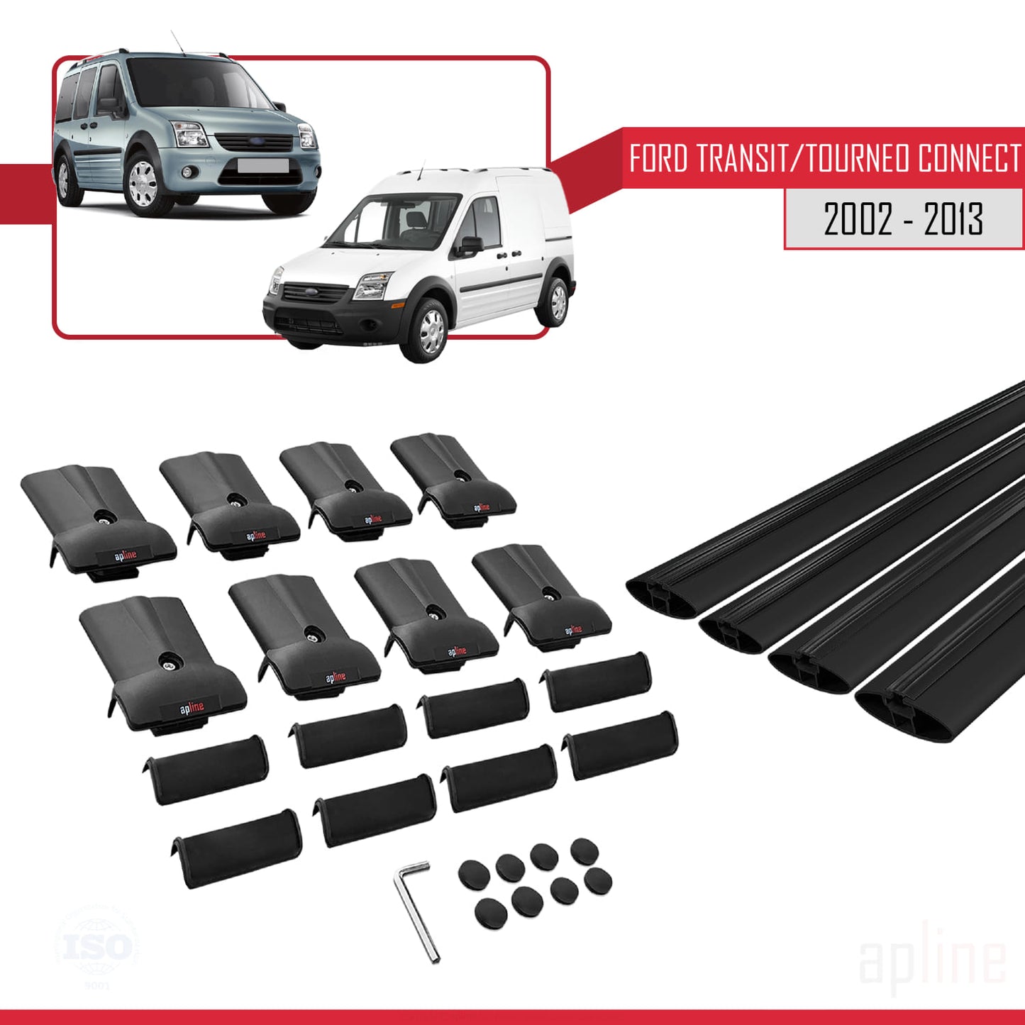 Compatibile con Ford Transit/Tourneo Connect 2002-2013 modello FLY Barre portatutto per auto Portapacchi in alluminio nero 4 barre