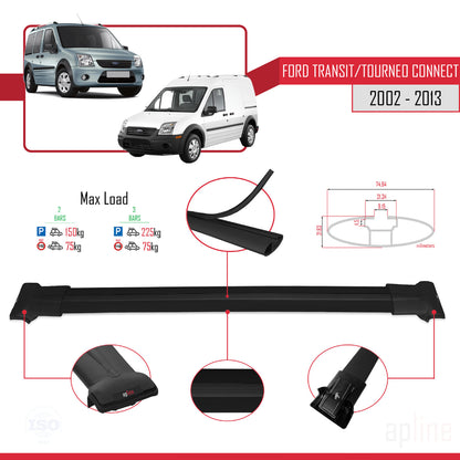 Compatibile con Ford Transit/Tourneo Connect 2002-2013 modello FLY Barre portatutto per auto Portapacchi in alluminio nero 2 barre