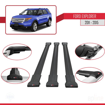 Compatibile con Ford Explorer 5 (U502) Pre-Facelift 2011-2015 modello FLY Barre portatutto per auto Portapacchi in alluminio nero 3 barre