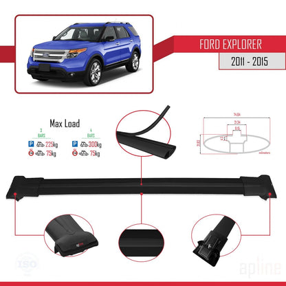 Compatibile con Ford Explorer 5 (U502) Pre-Facelift 2011-2015 modello FLY Barre portatutto per auto Portapacchi in alluminio nero 4 barre