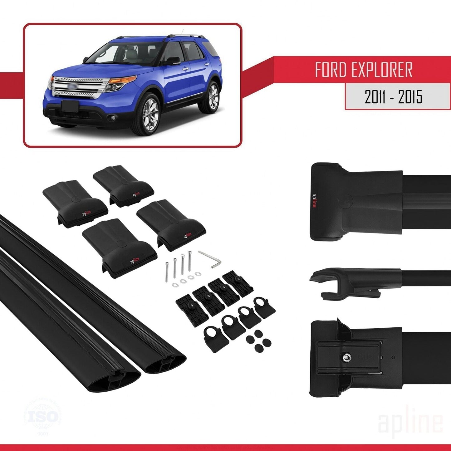 Compatibile con Ford Explorer 5 (U502) Pre-Facelift 2011-2015 modello FLY Barre portatutto per auto Portapacchi in alluminio nero 2 barre