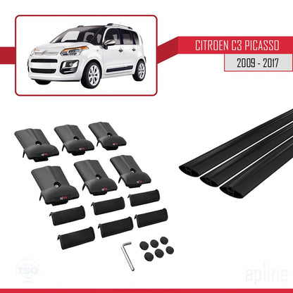 Compatibile con Citroen C3 Picasso 2009-2017 modello FLY Barre portatutto per auto Portapacchi in alluminio nero 3 barre