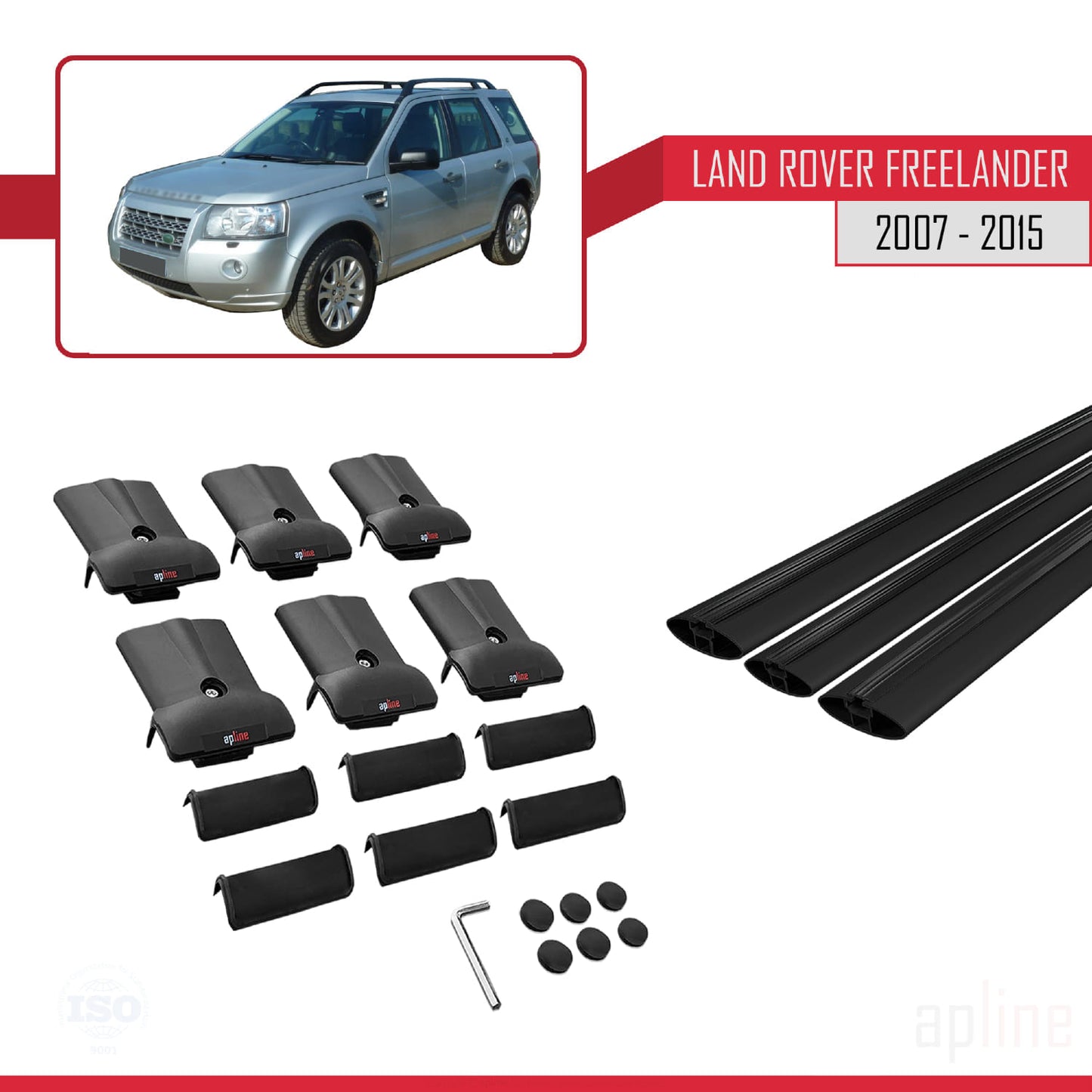 Compatible with Land Rover Freelander 2 (L359) 2007-2015 FLY Model Car Roof Rack Cross Bar Black Aluminium 3 Bars