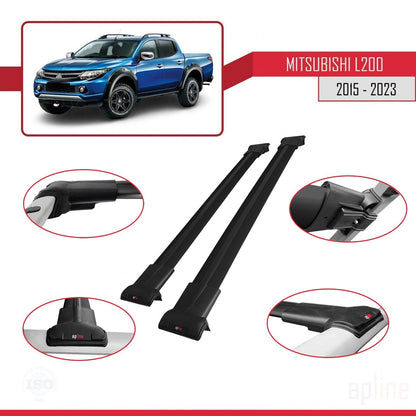 Compatible avec Mitsubishi L200 V 2015-2023 FLY Model Barres de Toit Railing Porte-Bagages de Voiture Noir Aluminium 2 Barres