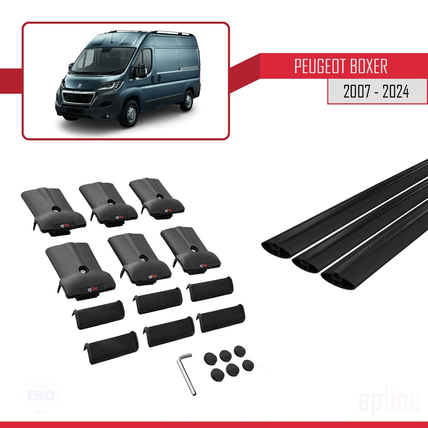 Compatible with Peugeot Boxer 2 2007-2025 FLY Model Car Roof Rack Cross Bar Black Aluminium 3 Bars