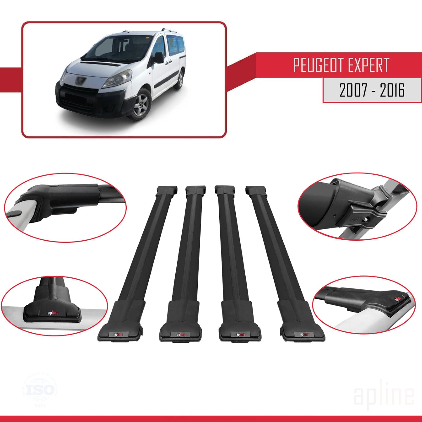 Compatibile con Peugeot Expert 2 2007-2016 FLY Model Barre Tetto Portapacchi Auto Barre Portatutto Nero Alluminio 4 Barre