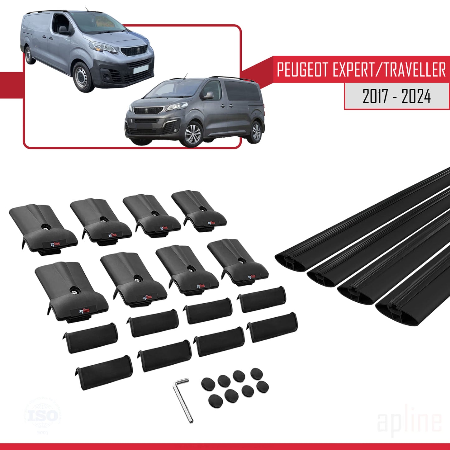Compatible with Peugeot Expert 3 Traveller 2017-2025 FLY Model Car Roof Rack Cross Bar Black Aluminium 4 Bars