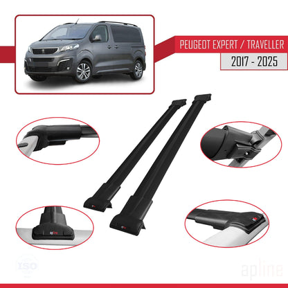 Compatible with Peugeot Expert 3 Traveller 2017-2025 FLY Model Car Roof Rack Cross Bar Black Aluminium 2 Bars