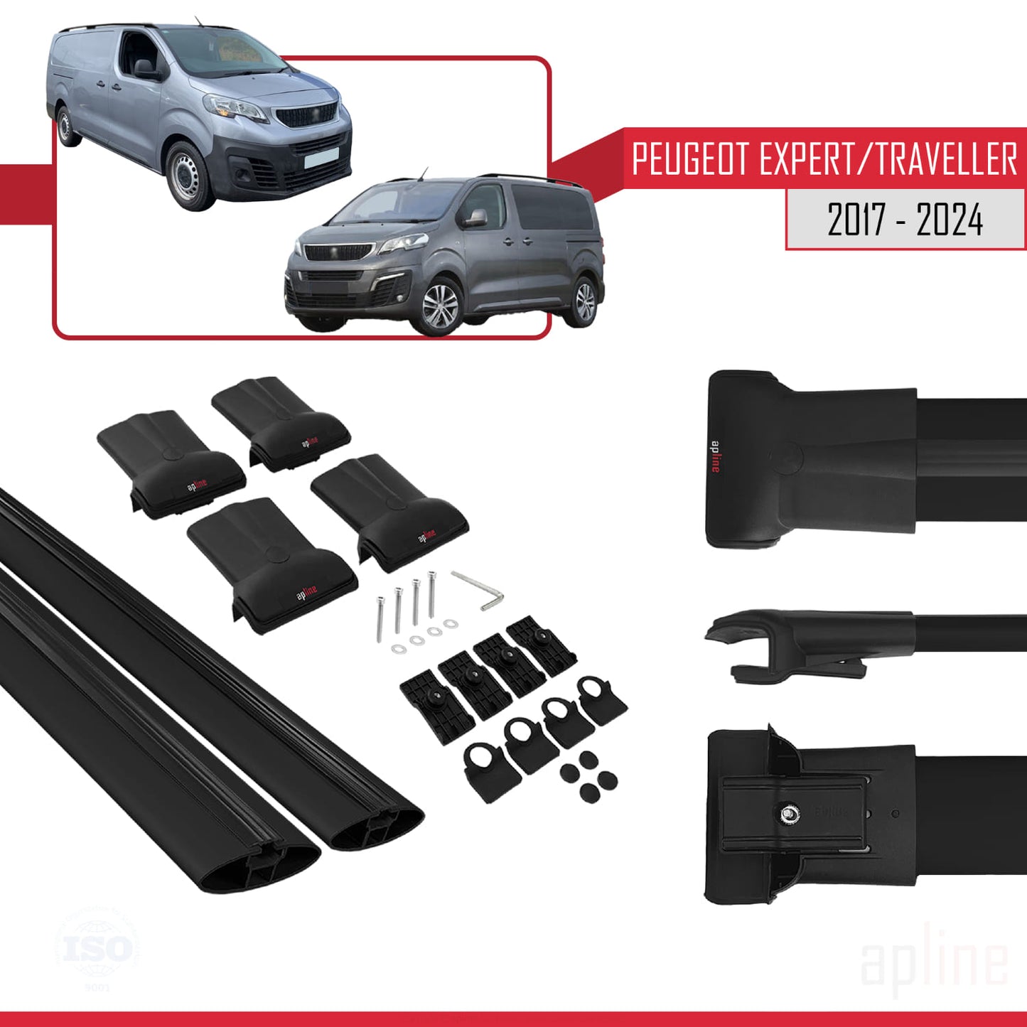 Compatible with Peugeot Expert 3 Traveller 2017-2025 FLY Model Car Roof Rack Cross Bar Black Aluminium 2 Bars