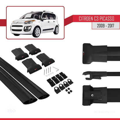 Compatibile con Citroen C3 Picasso 2009-2017 modello FLY Barre portatutto per auto Portapacchi in alluminio nero 2 barre