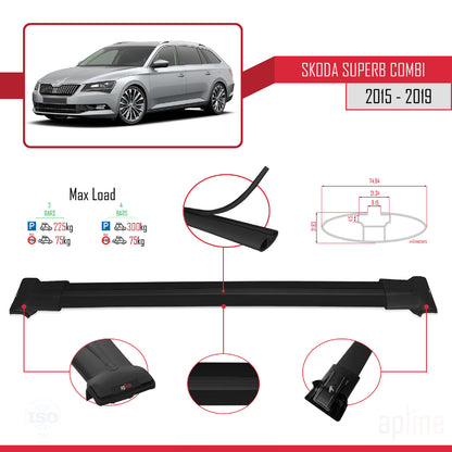 Compatible avec Skoda Superb 3 (3V) Break Pre-Facelift 2015-2019 FLY Model Barres de Toit Railing Porte-Bagages de Voiture Noir Aluminium 3 Barres