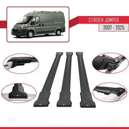 Compatibile con Citroen Jumper 2 2007-2025 modello FLY Barre portatutto per auto Portapacchi in alluminio nero 3 barre
