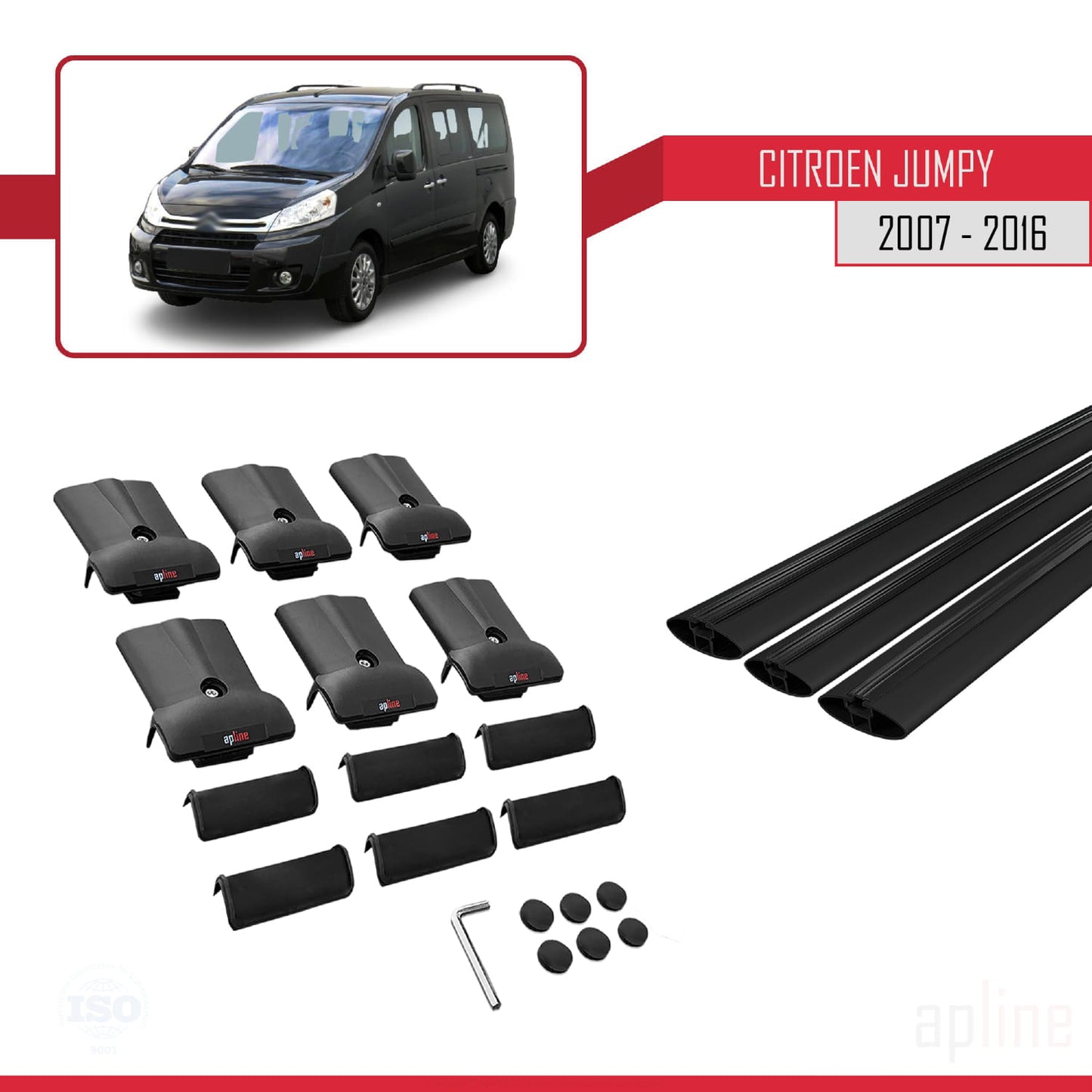 Compatibile con Citroen Jumpy 2 (G9) 2007-2016 modello FLY Barre portatutto per auto Portapacchi in alluminio nero 3 barre