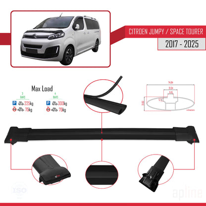 Compatibile con Citroen Jumpy 3 (K0) Space Tourer 2017-2025 modello FLY Barre portatutto per auto Portapacchi in alluminio nero 3 barre