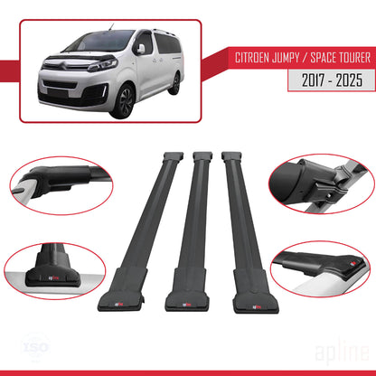 Compatibile con Citroen Jumpy 3 (K0) Space Tourer 2017-2025 modello FLY Barre portatutto per auto Portapacchi in alluminio nero 3 barre