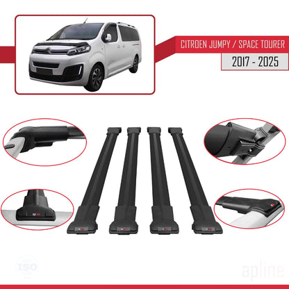 Compatibile con Citroen Jumpy 3 (K0) Space Tourer 2017-2025 modello FLY Barre portatutto per auto Portapacchi in alluminio nero 4 barre