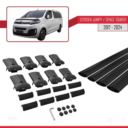 Compatibile con Citroen Jumpy 3 (K0) Space Tourer 2017-2025 modello FLY Barre portatutto per auto Portapacchi in alluminio nero 4 barre