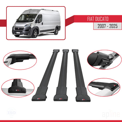 Compatibile con Fiat Ducato 3 2007-2025 Modello FLY Barre Portatutto Railing Portapacchi Auto Alluminio Nero 3 Barre