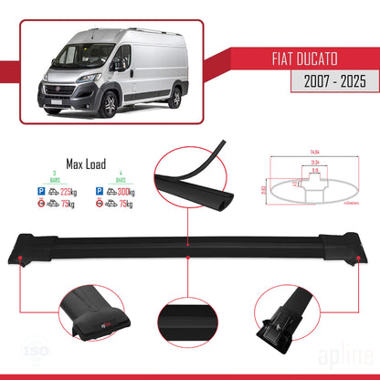 Compatibile con Fiat Ducato 3 2007-2025 Modello FLY Barre Portatutto Railing Portapacchi Auto Alluminio Nero 4 Barre