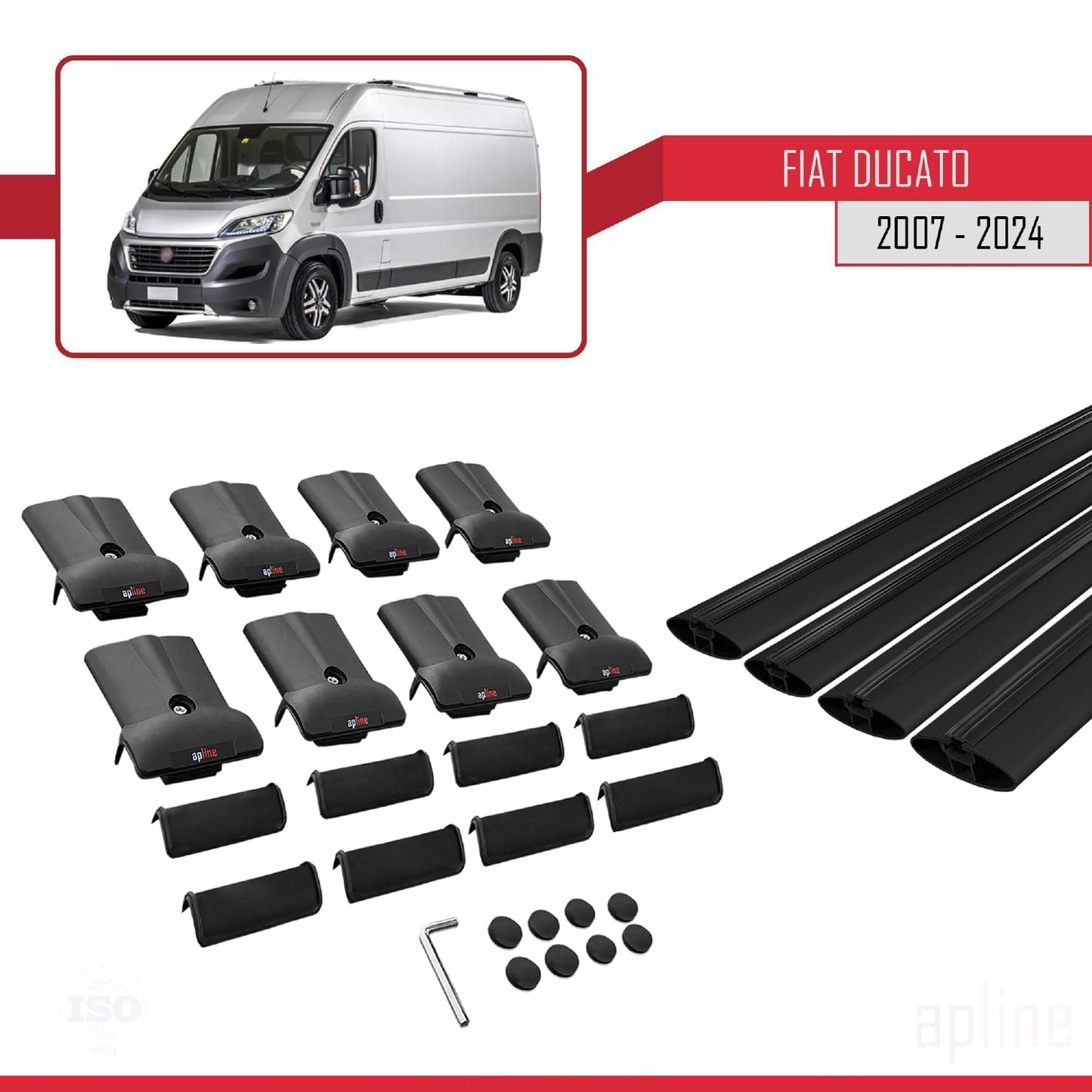 Compatibile con Fiat Ducato 3 2007-2025 Modello FLY Barre Portatutto Railing Portapacchi Auto Alluminio Nero 4 Barre