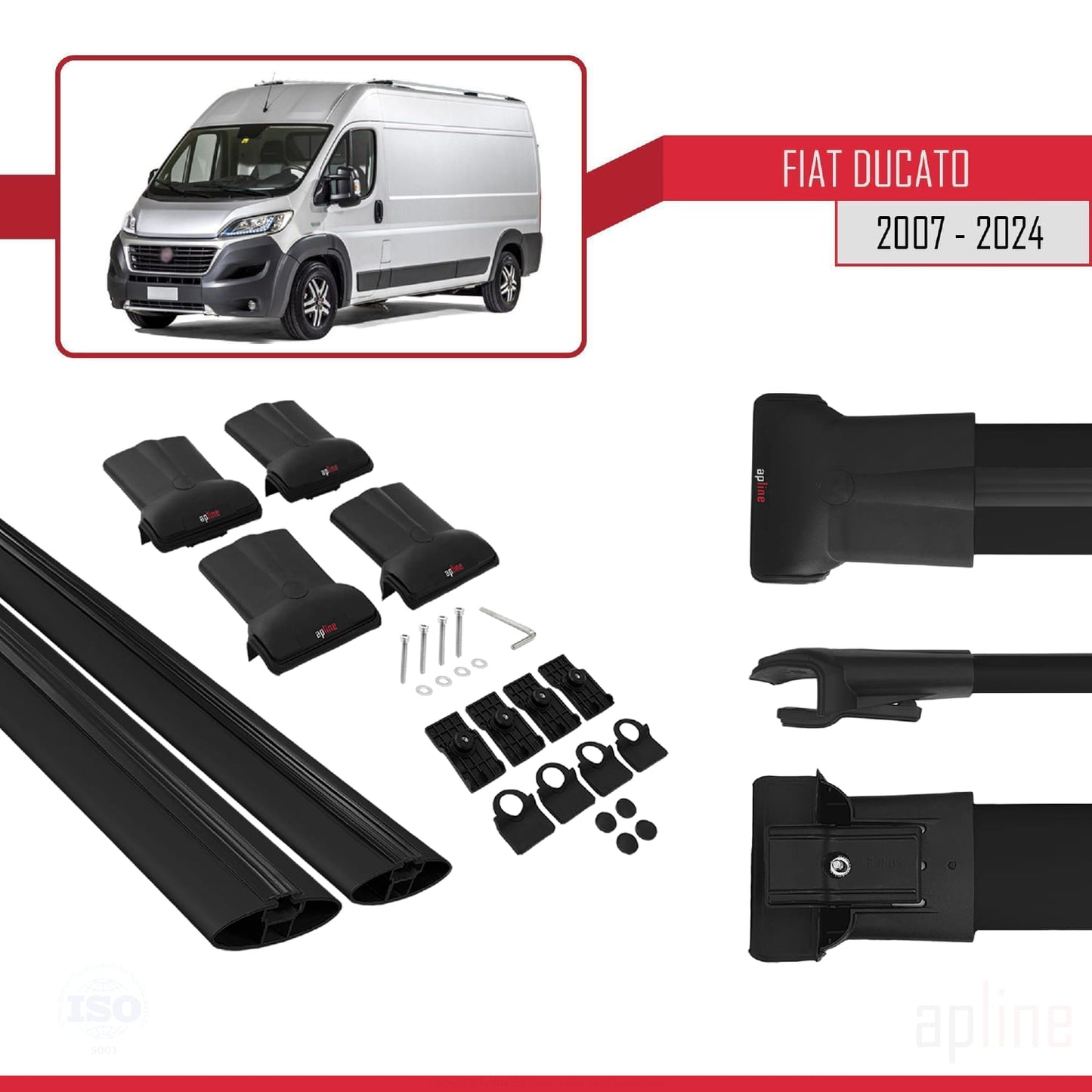 Compatibile con Fiat Ducato 3 2007-2025 Modello FLY Barre Portatutto Railing Portapacchi Auto Alluminio Nero 2 Barre