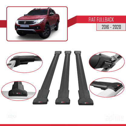 Compatibile con Fiat Fullback 2016-2020 modello FLY Barre portatutto Railing Portapacchi per auto Alluminio nero 3 barre