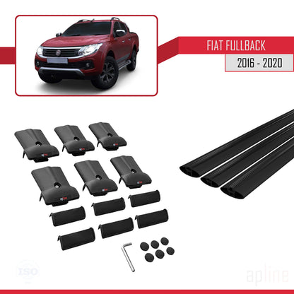 Compatibile con Fiat Fullback 2016-2020 modello FLY Barre portatutto Railing Portapacchi per auto Alluminio nero 3 barre