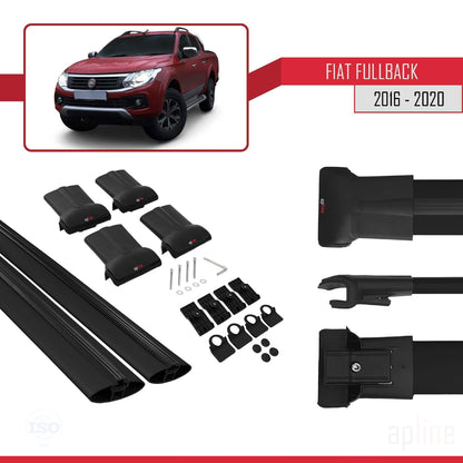 Compatibile con Fiat Fullback 2016-2020 modello FLY Barre portatutto Railing Portapacchi per auto Alluminio nero 2 barre