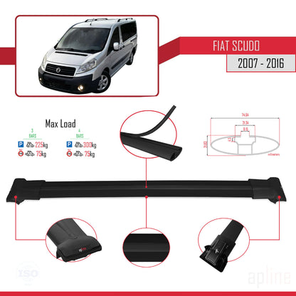 Compatibile con Fiat Scudo 2 2007-2016 modello FLY Barre portatutto Railing Portapacchi Auto Alluminio Nero 3 Barre