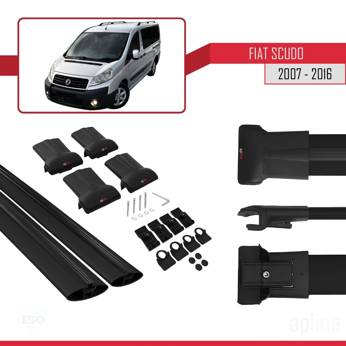 Compatibile con Fiat Scudo 2 2007-2016 modello FLY Barre portatutto Railing Portapacchi Auto Alluminio Nero 2 Barre