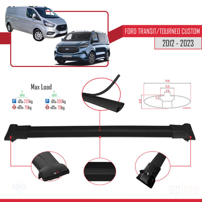 Compatibile con Ford Transit/Tourneo Custom 2012-2023 modello FLY Barre portatutto per auto Portapacchi in alluminio nero 3 barre