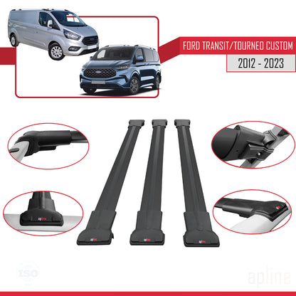 Compatibile con Ford Transit/Tourneo Custom 2012-2023 modello FLY Barre portatutto per auto Portapacchi in alluminio nero 3 barre