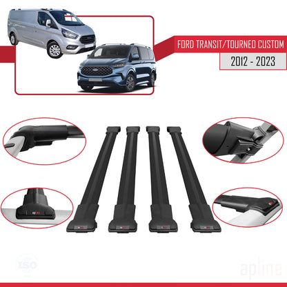 Compatibile con Ford Transit/Tourneo Custom 2012-2023 modello FLY Barre portatutto per auto Portapacchi in alluminio nero 4 barre