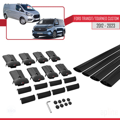 Compatibile con Ford Transit/Tourneo Custom 2012-2023 modello FLY Barre portatutto per auto Portapacchi in alluminio nero 4 barre