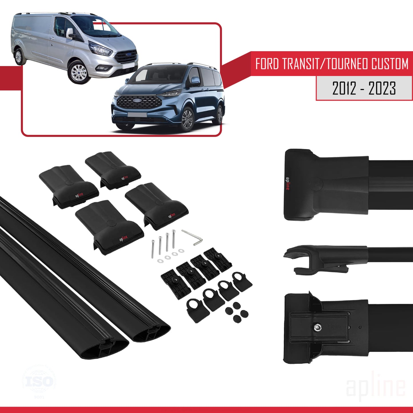 Compatibile con Ford Transit/Tourneo Custom 2012-2023 modello FLY Barre portatutto per auto Portapacchi in alluminio nero 2 barre