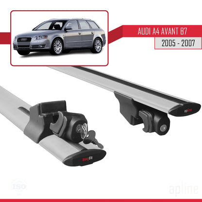 Compatibile con A4 (B7) Avant 2005-2007 Modello HOOK Barre portatutto per auto Portapacchi Alluminio grigio 2 barre