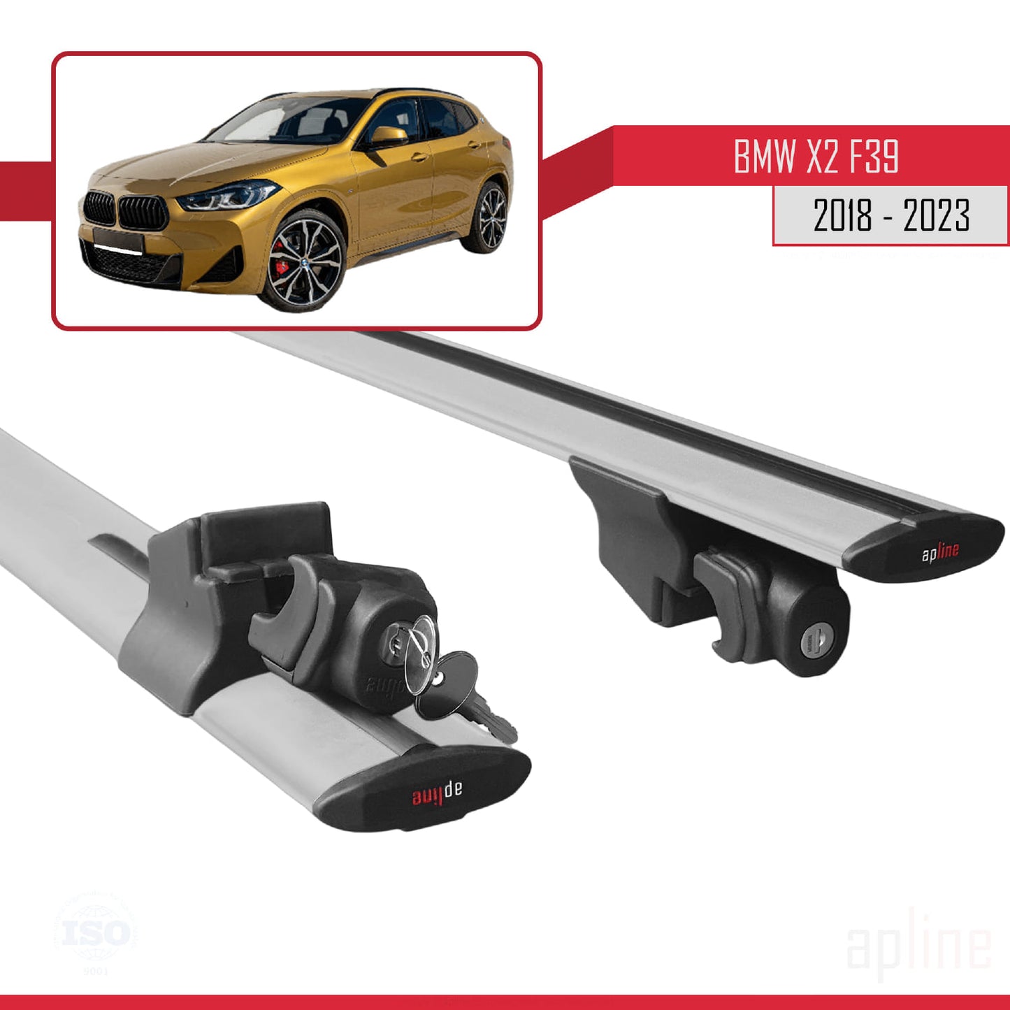 Compatibile con BMW X2 (F39) 2018-2023 Modello HOOK Barre portatutto per auto Portapacchi in alluminio grigio 2 barre