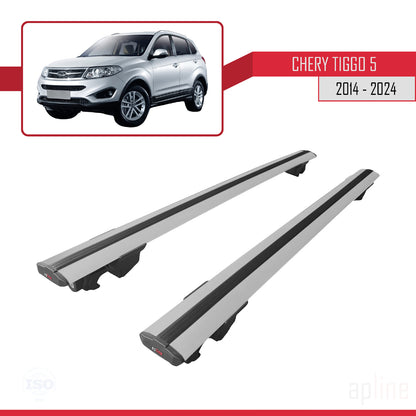 Compatibile con Chery Tiggo 5 (T21) 2013-2021 Modello HOOK Barre portatutto per auto Portapacchi in alluminio grigio 2 barre