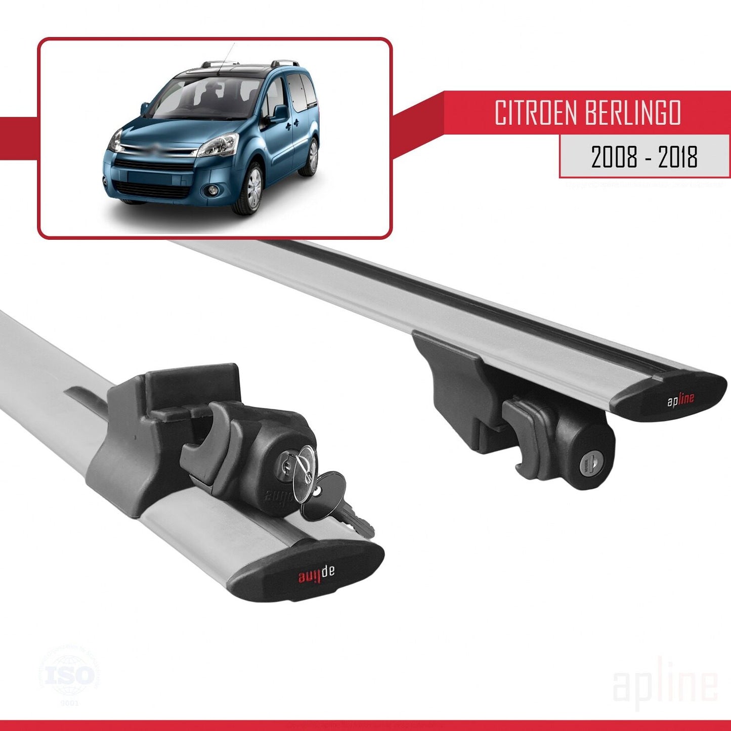 Compatibile con Citroen Berlingo 2 (B9) 2008-2018 Modello HOOK Barre portatutto Portapacchi per auto Alluminio grigio 2 barre