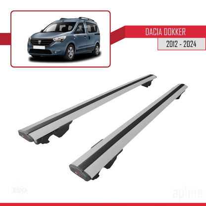 Compatible avec Dacia Dokker (K67) 2012-2024 HOOK Model Barres de Toit Railing Porte-Bagages de Voiture Gris Aluminium 2 Barres
