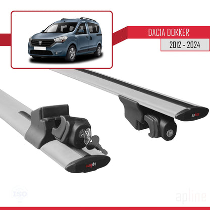 Compatible avec Dacia Dokker (K67) 2012-2024 HOOK Model Barres de Toit Railing Porte-Bagages de Voiture Gris Aluminium 2 Barres
