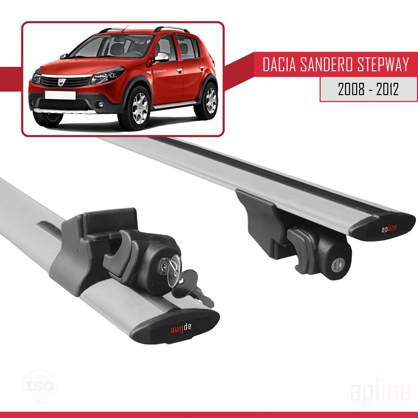 Compatible avec Dacia Sandero Stepway 2008-2012 HOOK Model Barres de Toit Railing Porte-Bagages de Voiture Gris Aluminium 2 Barres