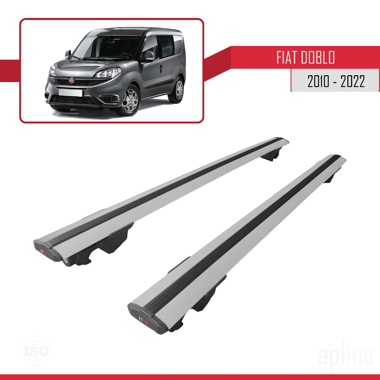 Compatible avec Fiat Doblo 2 2010-2022 HOOK Model Barres de Toit Railing Porte-Bagages de Voiture Gris Aluminium 2 Barres