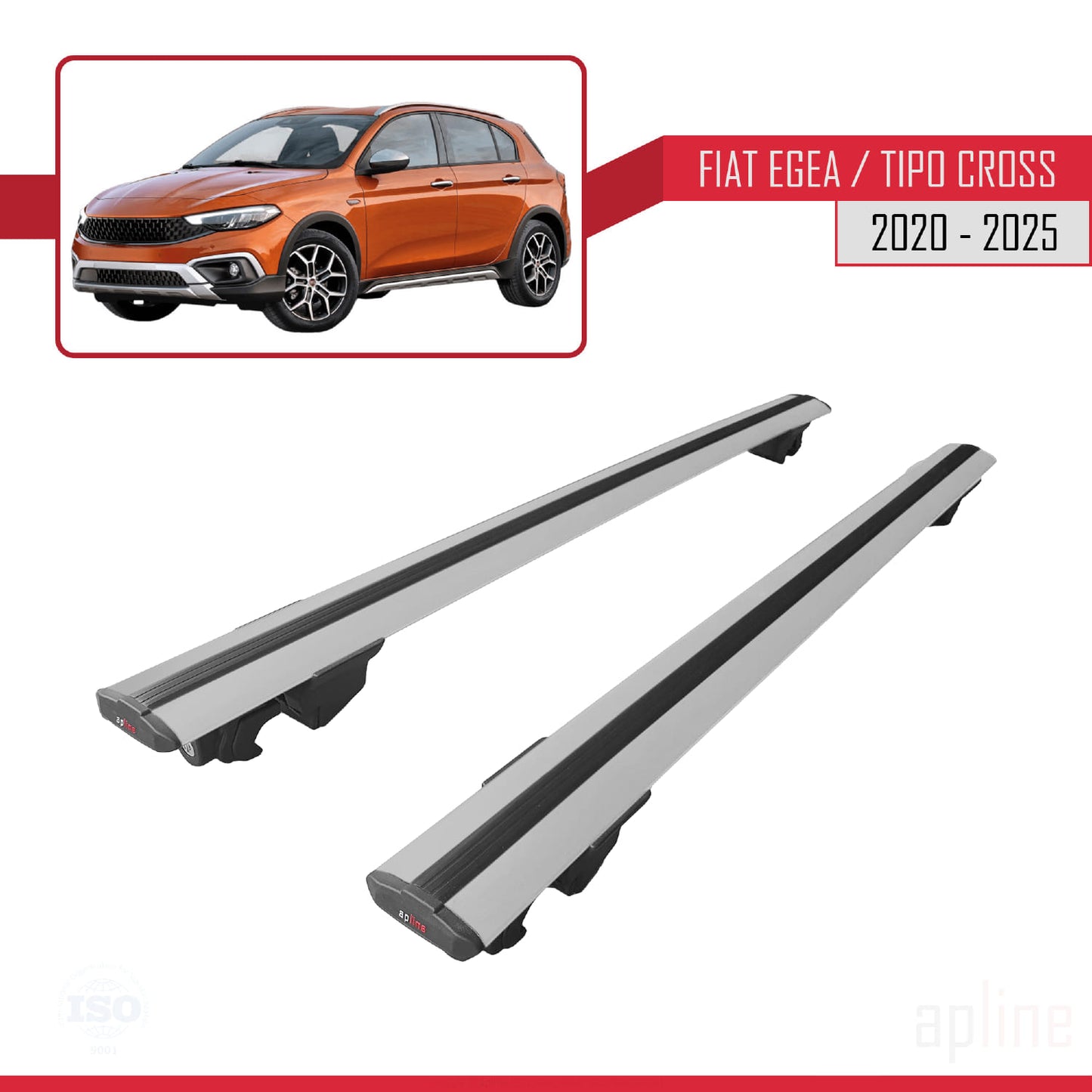 Compatible avec Fiat Egea Cross 2020-2025 HOOK Model Barres de Toit Railing Porte-Bagages de Voiture Gris Aluminium 2 Barres