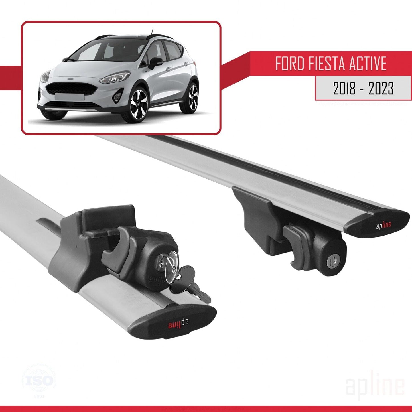 Compatibile con Ford Fiesta 7 Active 2018-2023 Modello HOOK Barre portatutto per auto Portapacchi in alluminio grigio 2 barre